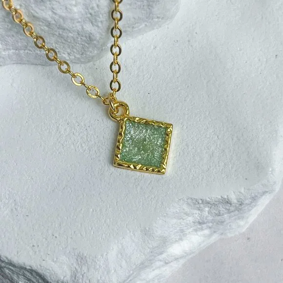 3/$20 14k Gold Green Glitter Resin Diamond Charm Handmade Pendant Necklace - Picture 5 of 7